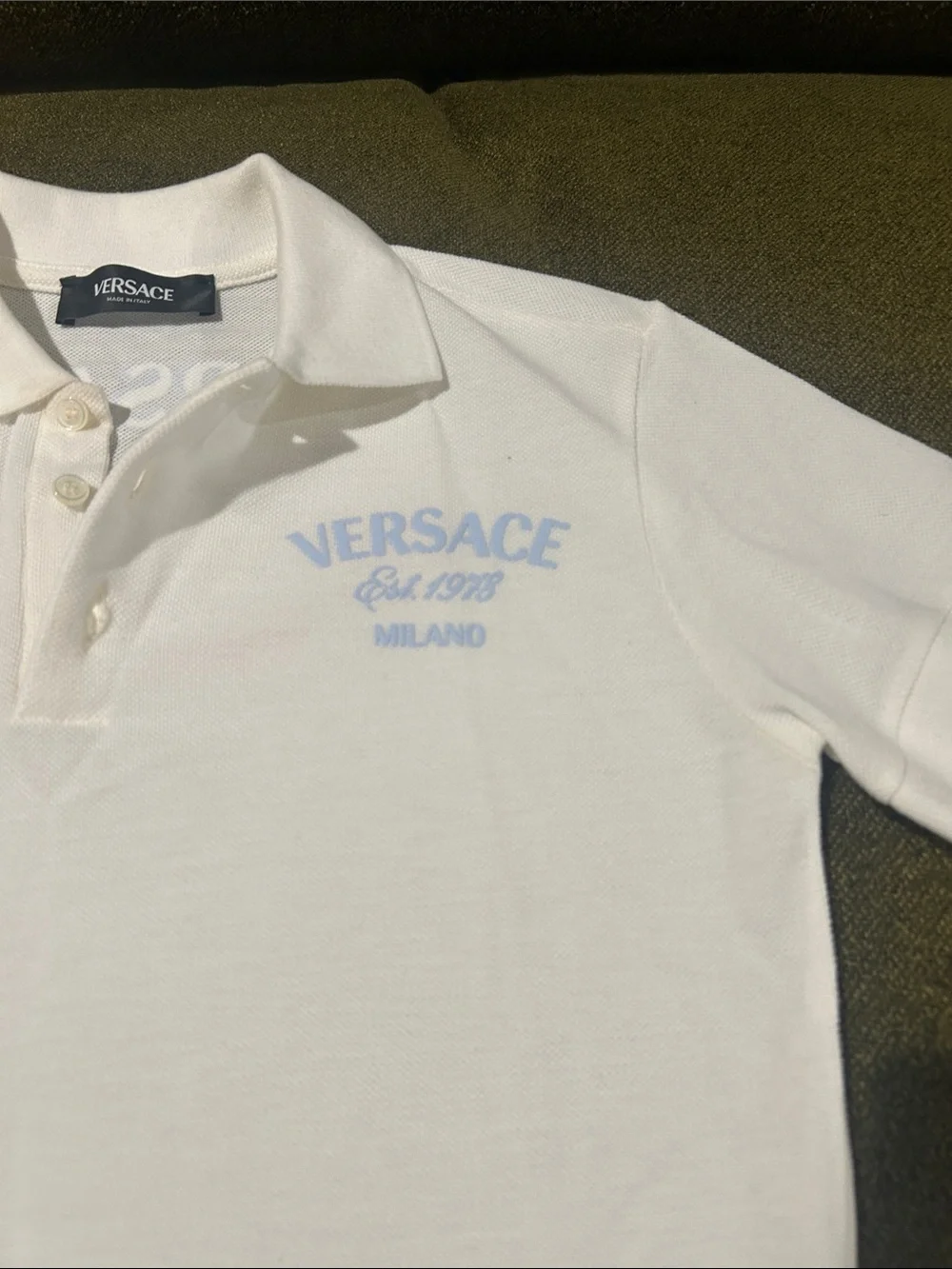 Versace White Polo with Pale Blue Logo - Picture 2 of 5